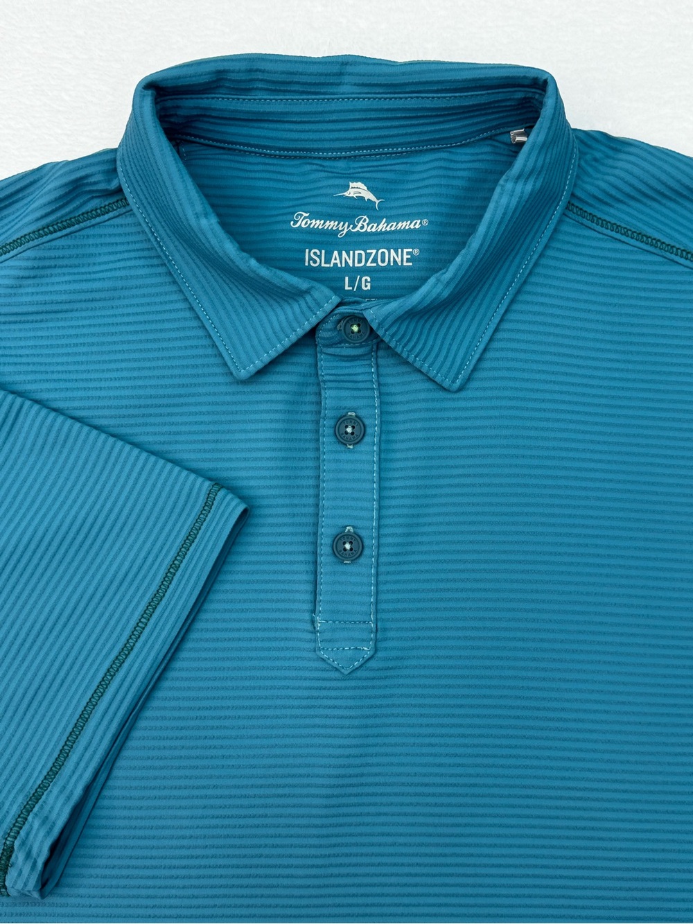 Tommy Bahama Island Zone Men's Large Short Sleeve Polo Ribbed Teal